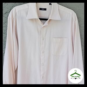 Boss by Hugo Boss cream & white stripes size 16/5 32/33 with pockets dress shirt